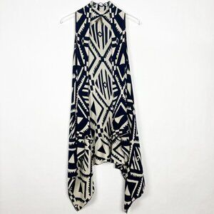 Stetson Long Sweater Vest Women's Size L/XL Navy Blue Cream Aztec Western Duster